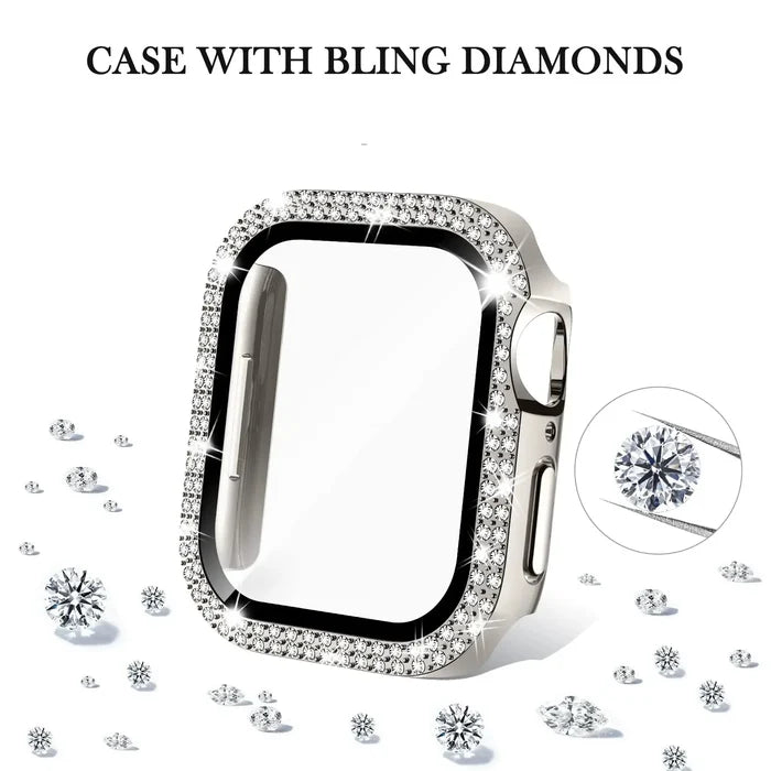 Habicare Sparkle protective case for Apple Watch Series 7, 8, and 9 (41mm), TWS style with glitter finish on the watch face.