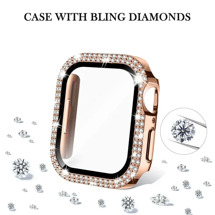 Habicare Sparkle protective case for Apple Watch Series 7, 8 & 9 (41mm), TWS style with glittery finish, displayed on a watch.