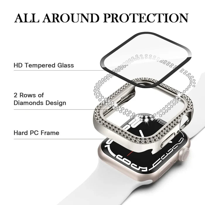 Habicare Sparkle protective case for Apple Watch Series 7, 8, 9 (45mm), TWS style with glittery design fitting Apple Watch.