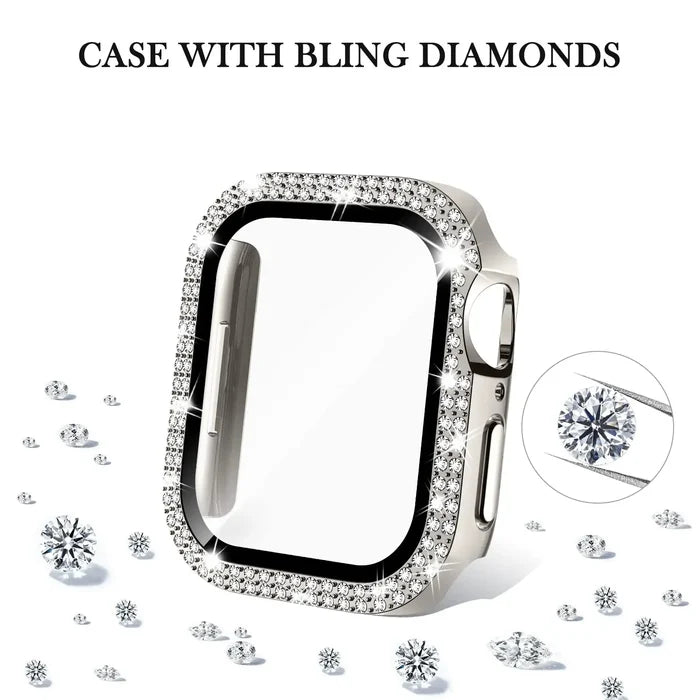 Habicare Sparkle protective case for Apple Watch 7, 8 & 9 (45mm) series, TWS style with a glittery finish.