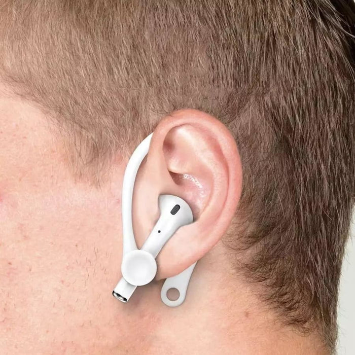 Black sport earphone hooks by 9eight5 attached to earphones, designed to secure headphones during physical activities.