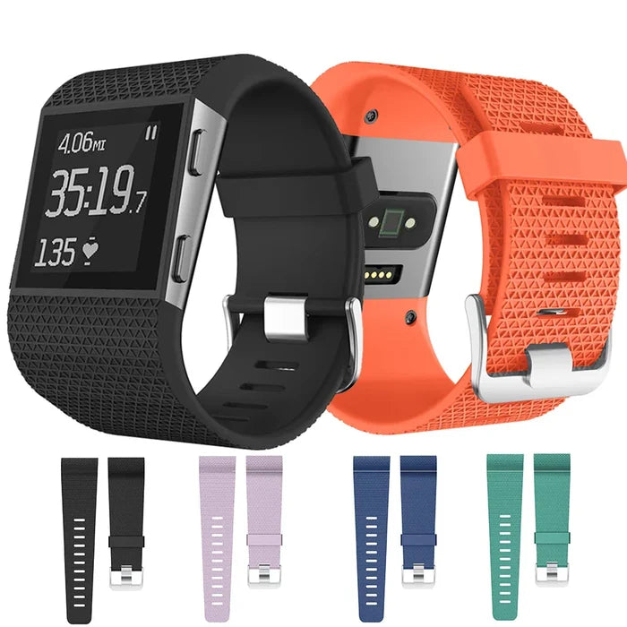 Habicare Sport Silicone Replacement Band for Fitbit Surge Series in multiple colors, designed for comfortable TWS watch wear.