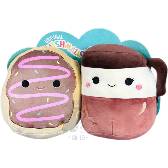 Squishmallow 8 Inch Deja the Donut and Aniela the Coffee Pot Perfect Pair Plush Toy - Owl & Goose Gifts