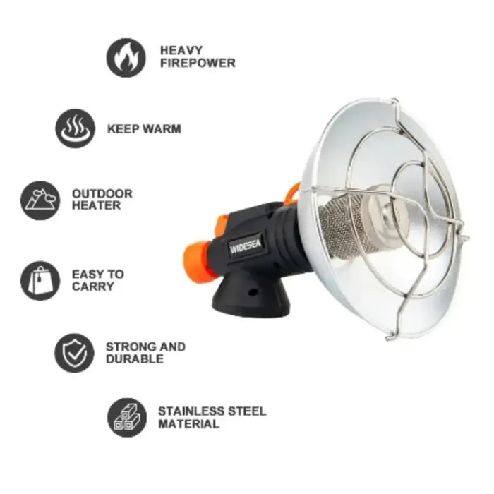 Stainless steel camping heat lamp by Habicare, compact and durable outdoor heating device for camping trips