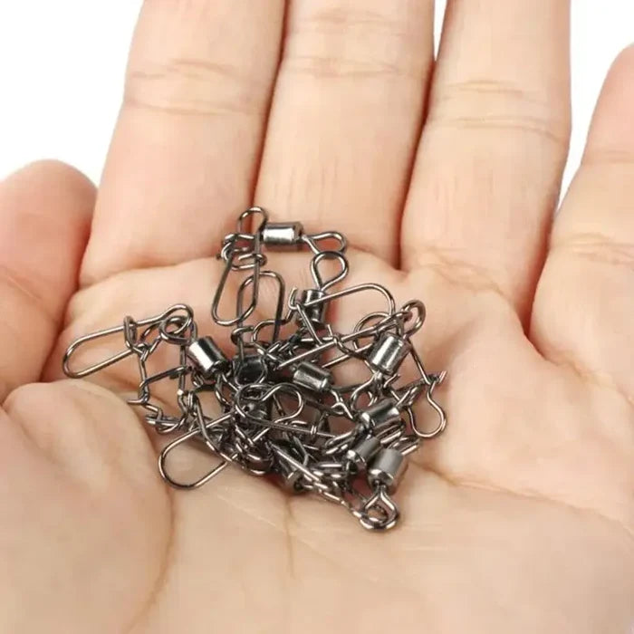 Set of stainless steel fishing swivel snaps by Habicare, available in 50, 100, or 200 pieces, with durable metal construction.