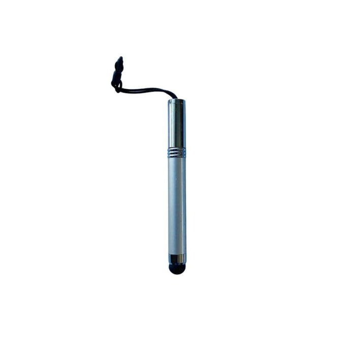Silver 9eight5 Stylus Pen with dual touch tips, designed for electronic devices, shown on a neutral background.