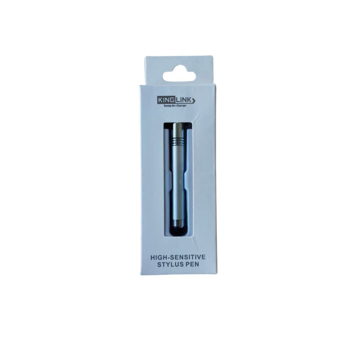 Silver dual-touch stylus pen by 9eight5, designed for electronics devices, with a sleek metallic finish and ergonomic grip.