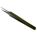 Super fine stainless steel watch tweezers with black plastic handle, ideal for precision watch repair and assembly.