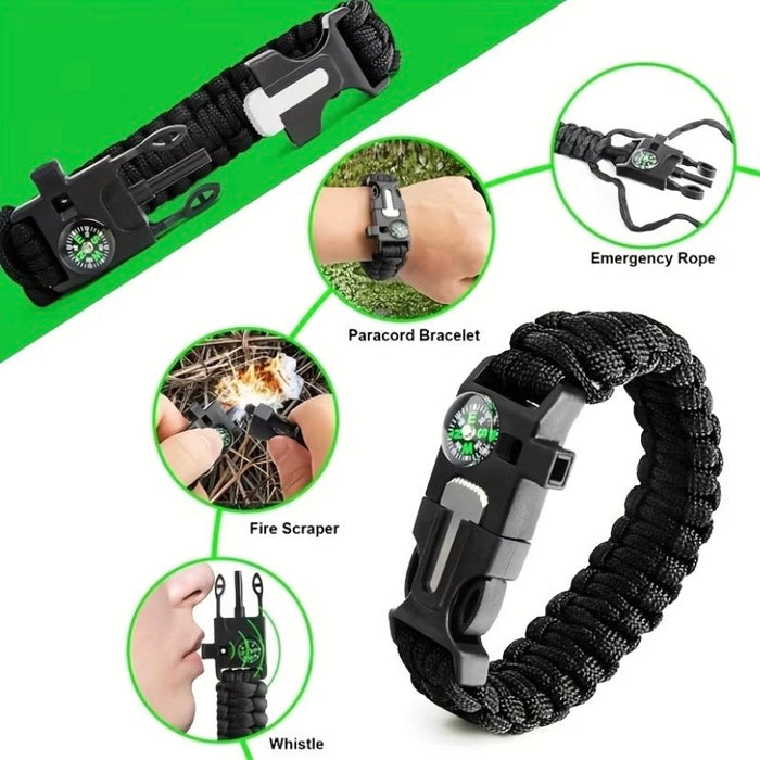 9eight5 15-piece survival kit with waterproof case, includes multipurpose tools for outdoor emergency preparedness.