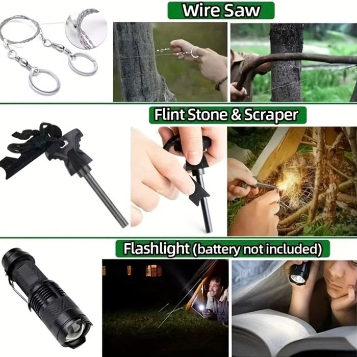 9eight5 survival kit with 15 tools in a waterproof case, including multi-purpose tools for emergency and outdoor use