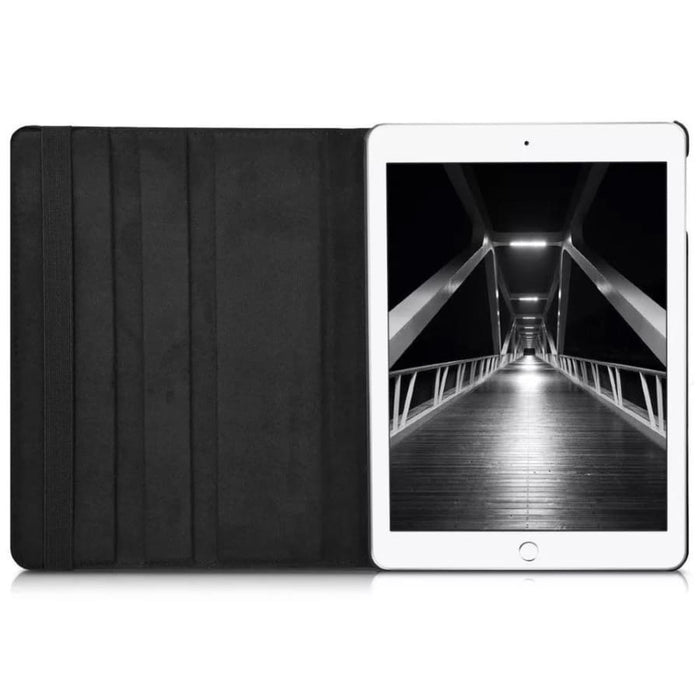 Black synthetic leather cover for iPad Pro 9.7-inch by 9eight5, showing the front and back of the protective tablet case.