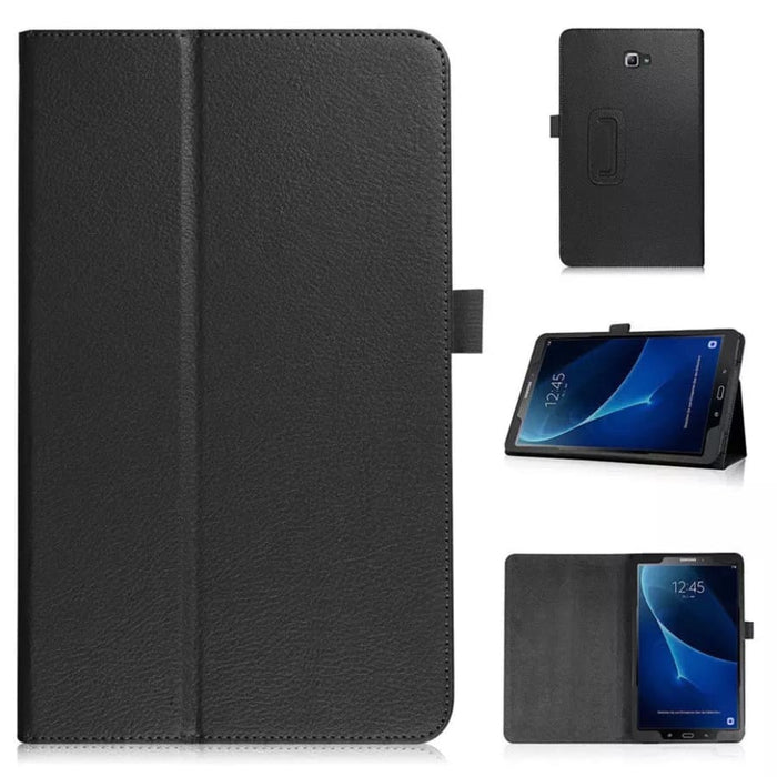 Black synthetic leather cover for Samsung Galaxy Tab A 10.1” (2016) T580/T585, by 9eight5, protecting the tablet with a sleek design.