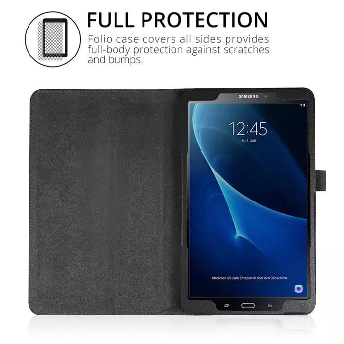 Black synthetic leather cover for Samsung Galaxy Tab A 10.1” (2016) T580/T585 tablet, by 9eight5, protects and styles the device.