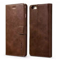 Brown synthetic leather flip case for iPhone XS Max by 9eight5, featuring a wallet-style design and precise cutouts.