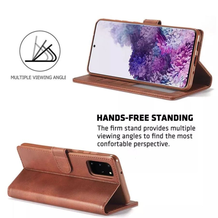 Synthetic leather flip case for Samsung Galaxy Note 10 Plus by 9eight5, showing front cover and precise fit for phone protection.