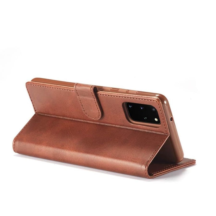 Brown synthetic leather flip case for Samsung Galaxy Note 10 Plus by 9eight5, showing front and side views of the phone case.