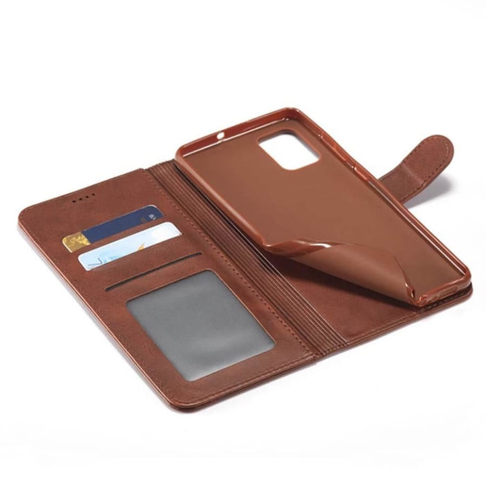 Brown synthetic leather flip case for Samsung Galaxy Note 10 Plus by 9eight5, featuring a sleek protective design for the phone.
