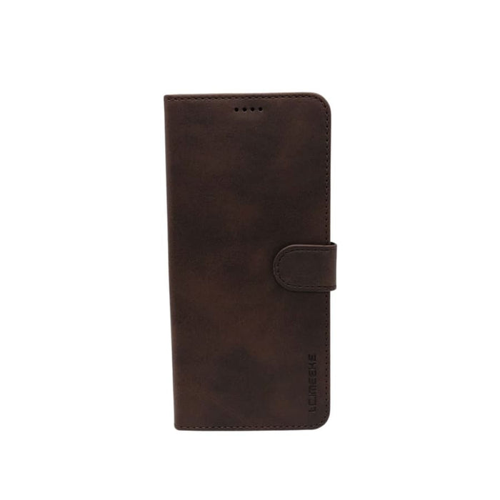 Brown synthetic leather flip case for Samsung Galaxy S20 Ultra by 9eight5, showing front view with open flap and textured surface.
