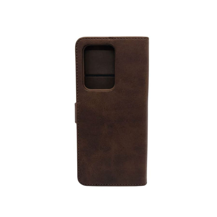 Brown synthetic leather flip case for Samsung Galaxy S20 Ultra by 9eight5, featuring protective cover and interior card slots.