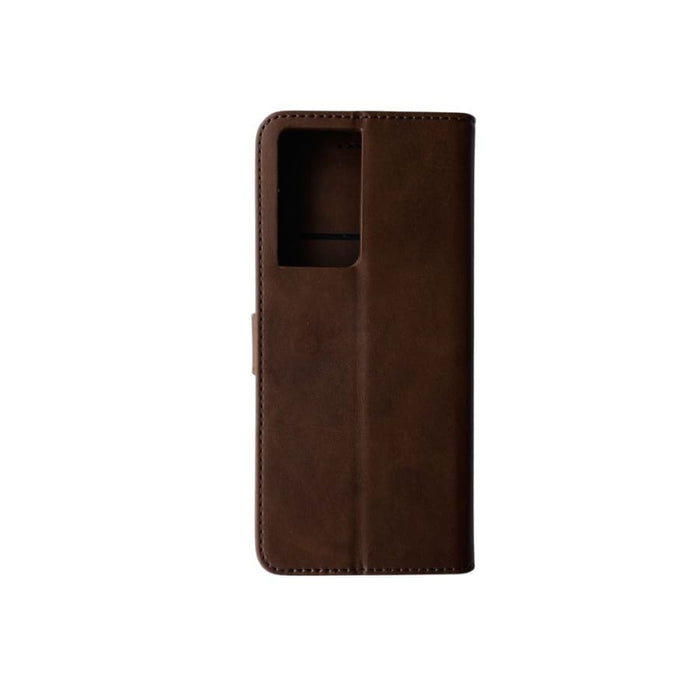Brown synthetic leather flip case for Samsung Galaxy S21 Ultra by 9eight5, featuring card slots and protective cover.