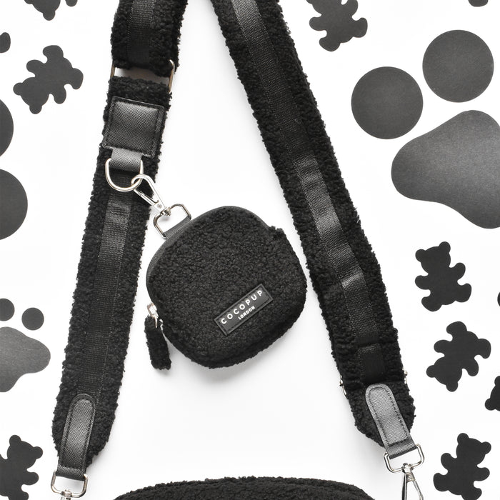 Cocopup London Teddy Baloo dog walking bag with a black textured strap and matching treat pouch.
