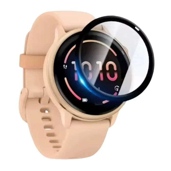 Set of five Habicare tempered glass screen protectors for Garmin Vivoactive 6 smartwatches, offering durable, clear protection.