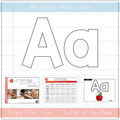 Visual resources for teaching the Letter Aa curriculum for toddlers and preschoolers with print-and-go materials.
