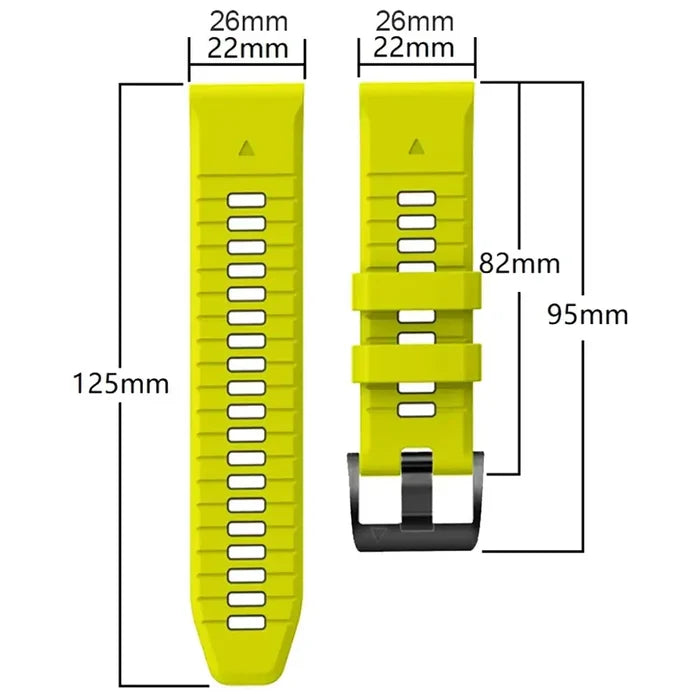 Habicare QuickFit silicone sports strap for Garmin smartwatches, 22mm and 26mm wide, flexible and comfortable for active wear