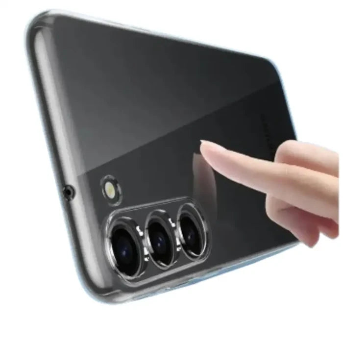 Transparent Habicare 9eight5 case for Samsung Galaxy S Series, showing clear, slim protective cover with precise cutouts.