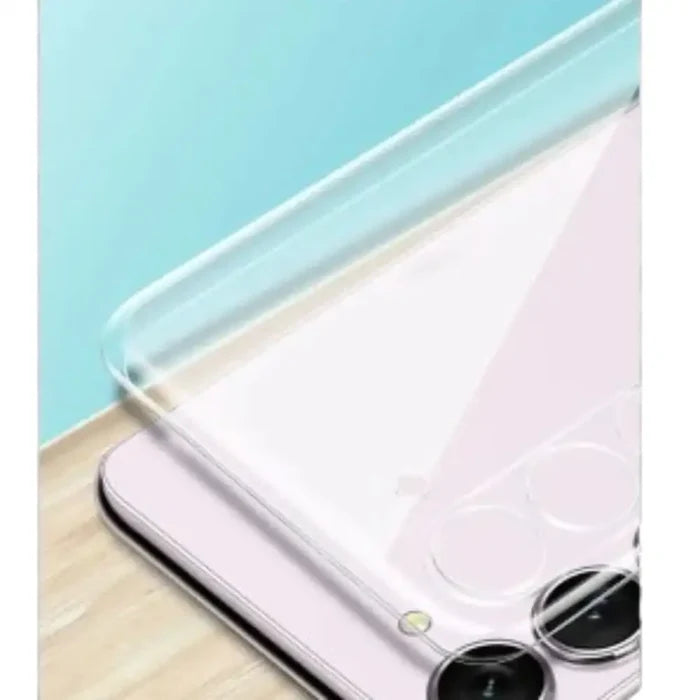 Clear 9eight5 Habicare transparent phone case for Samsung Galaxy S series, showing a slim, protective design on a smartphone.