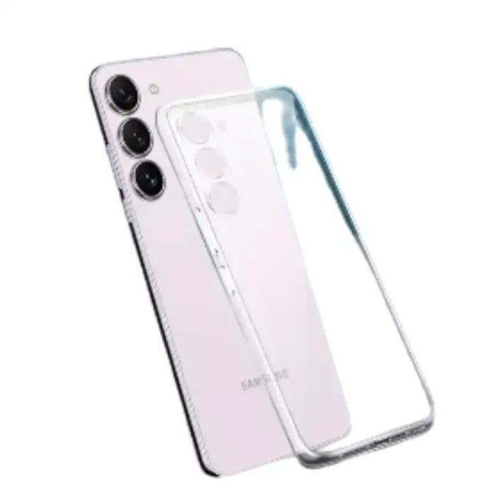 Clear 9eight5 Habicare transparent case for Samsung Galaxy S Series showing slim, protective design on a smartphone.