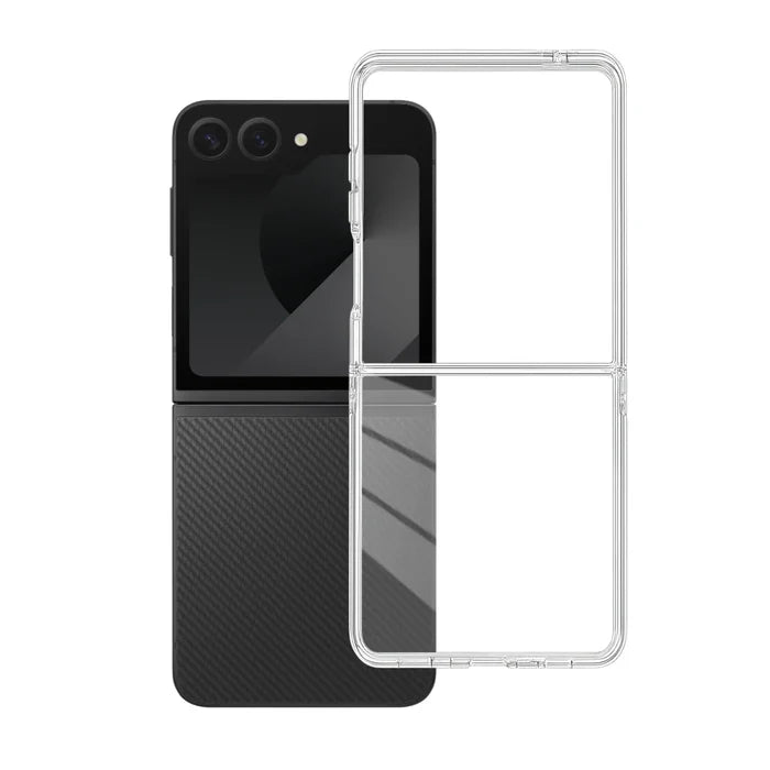 Clear Magsafe case for Samsung Galaxy Z Flip7 by Habicare, showing the transparent design and two variant options.