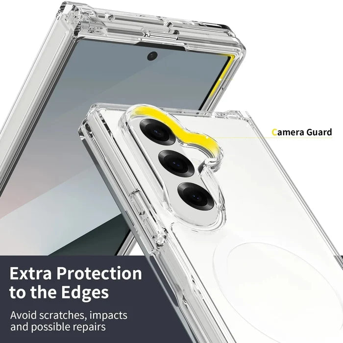 Clear transparent phone case for Samsung Galaxy Z Fold7 by Habicare, showing the sleek design and precise cutouts.