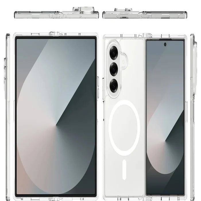 Transparent Habicare 9eight5 phone case for Samsung Galaxy Z Fold7, showing clear, slim protective design on a smartphone.