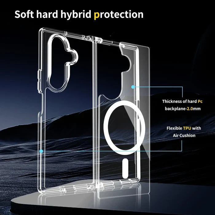 Transparent 9eight5 phone case for Samsung Galaxy Z Fold7 by Habicare, showing the clear protective cover on the device.
