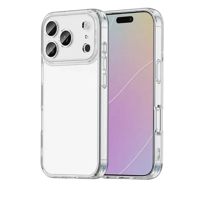 Clear protective case for iPhone 17, 17 Air, 17 Pro, and 17 Pro Max by Habicare, shown on a black background.