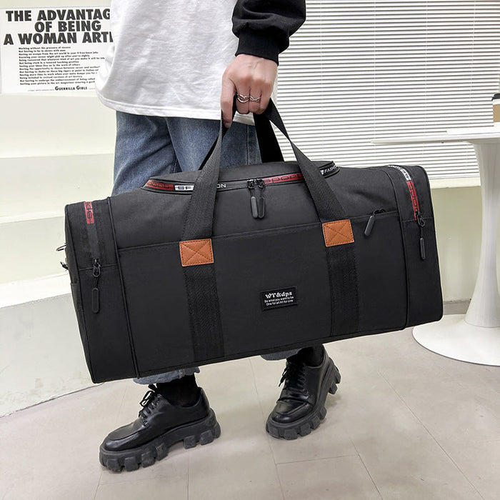 ECOTREK travel garment duffel bag with carry-on size, ideal for weekender and business trips, shown with zipped compartments.
