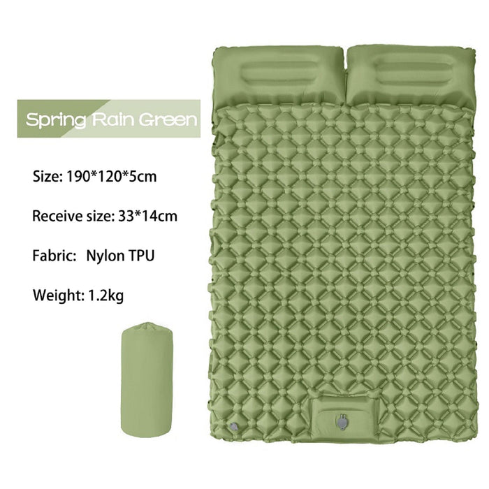 ECOTREK ultralight 2-person inflatable camping mattress with built-in foot pump and pillow, suitable for outdoor sleeping comfort