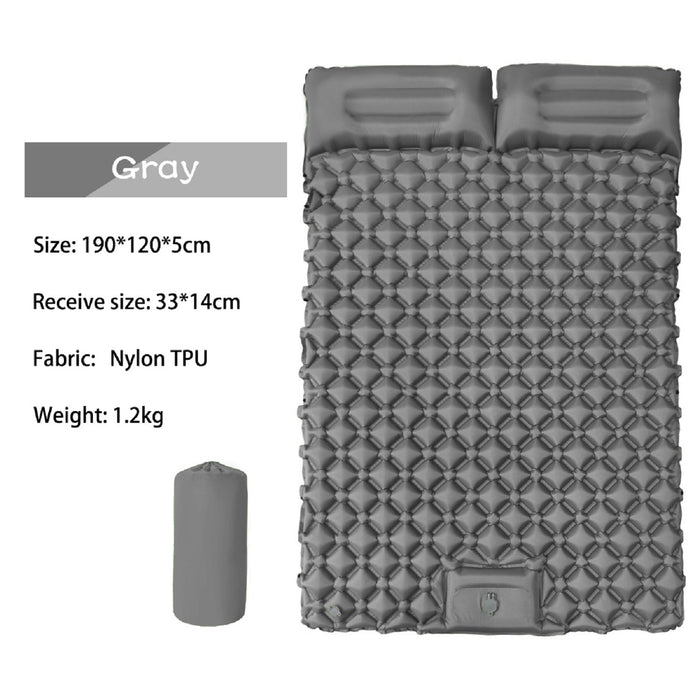 ECOTREK ultralight 2-person inflatable camping mattress with built-in foot pump and pillow, suitable for outdoor sleeping comfort