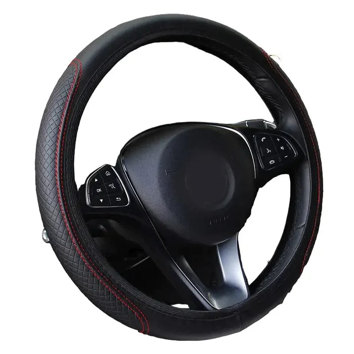 Habicare universal 37/38cm non-slip embossed leather car steering wheel cover in three colors, providing grip and style.