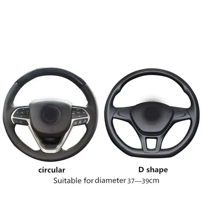 Habicare non-slip embossed leather steering wheel cover for 37/38cm car steering wheels, available in three colors.