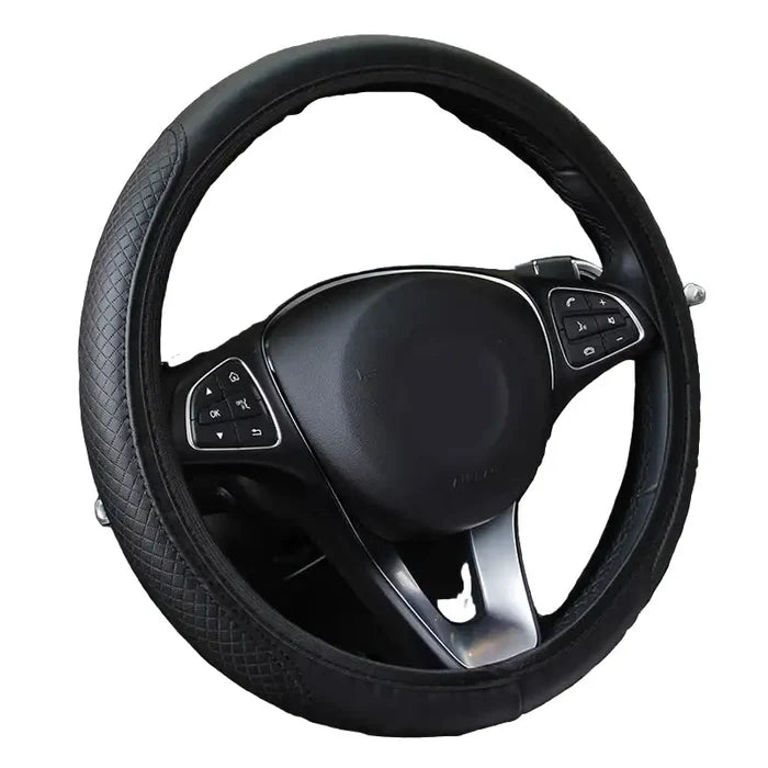 Habicare universal 37/38cm non-slip embossed leather car steering wheel cover in three colors, fits standard steering wheels.