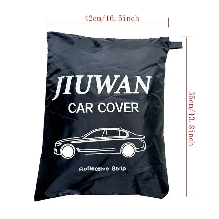Habicare Universal Black Car Cover with reflective strips, available in different sizes, protects vehicles from weather and dust.