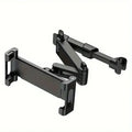 Habicare HBC universal car headrest tablet and phone holder mount in black and red attached to a headrest for rear-seat entertainment.