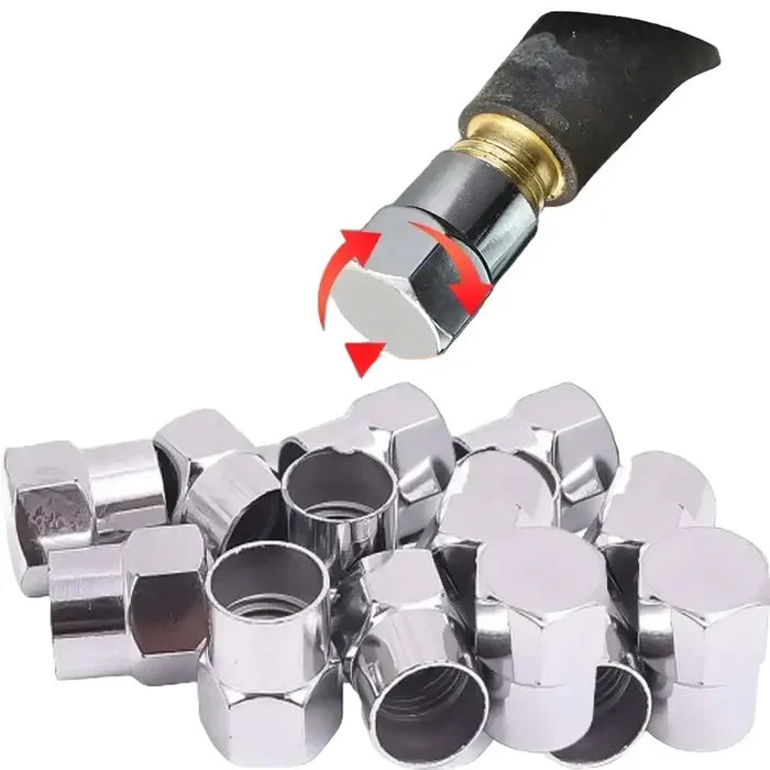 Set of HBC Habicare universal car tire valve stem caps, 1 to 50 pieces, black plastic caps for tire inflation valves.