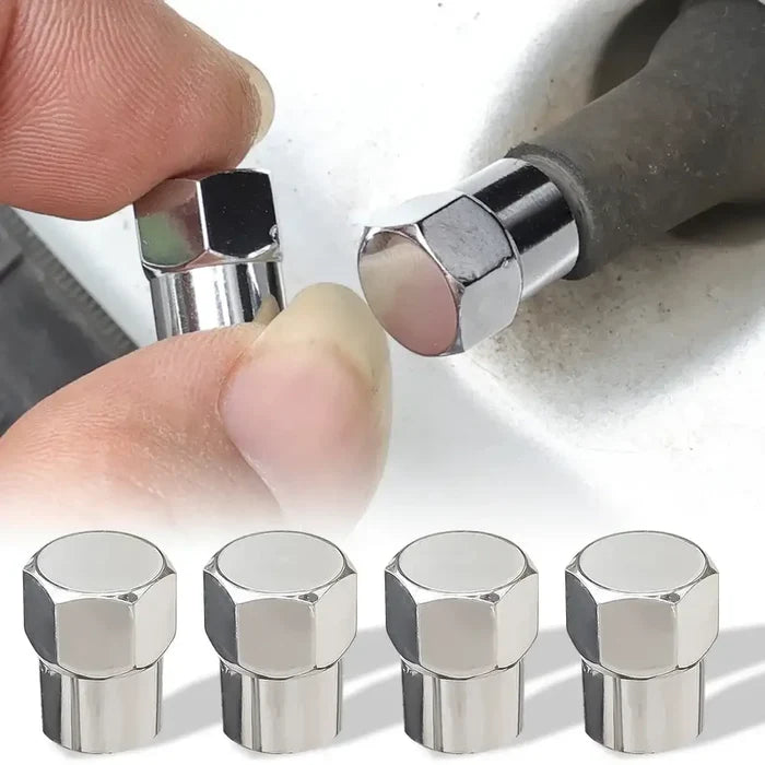 Set of Habicare HBC universal car tire valve stem caps in a pack of 50, made of durable metal for tire protection and style.