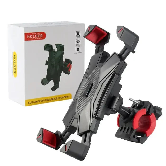 Habicare HBC universal large phone holder securely mounts on bikes, motorcycles, and scooters, featuring adjustable grips and durable design.