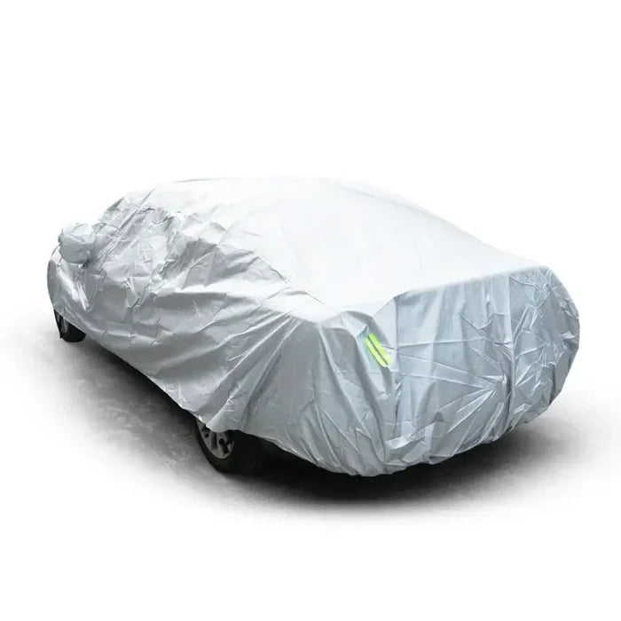 Habicare Universal Outdoor Car Cover HBC protects a car outdoors, made of durable material for all-weather weather protection.