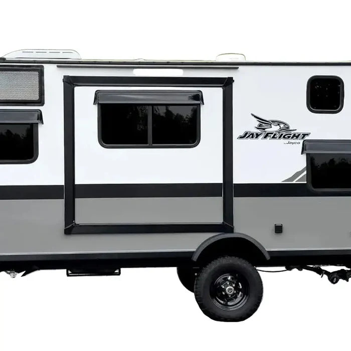 Habicare HBC universal RV window rain shield and sun visor, 50cm, mounted on RV window to block rain and sunlight.