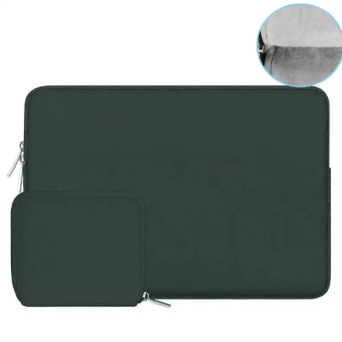 Habicare 9eight5 waterproof laptop bag for 13 to 13.3 inch laptops, shown in a sleek black design with multiple compartments.